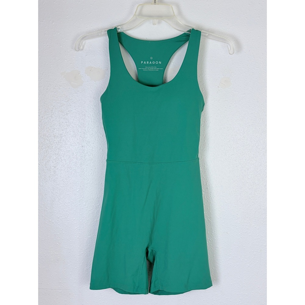 Paragon Workout Romper XS Green Racerback Shortsuit Stretch Athletic Unitard